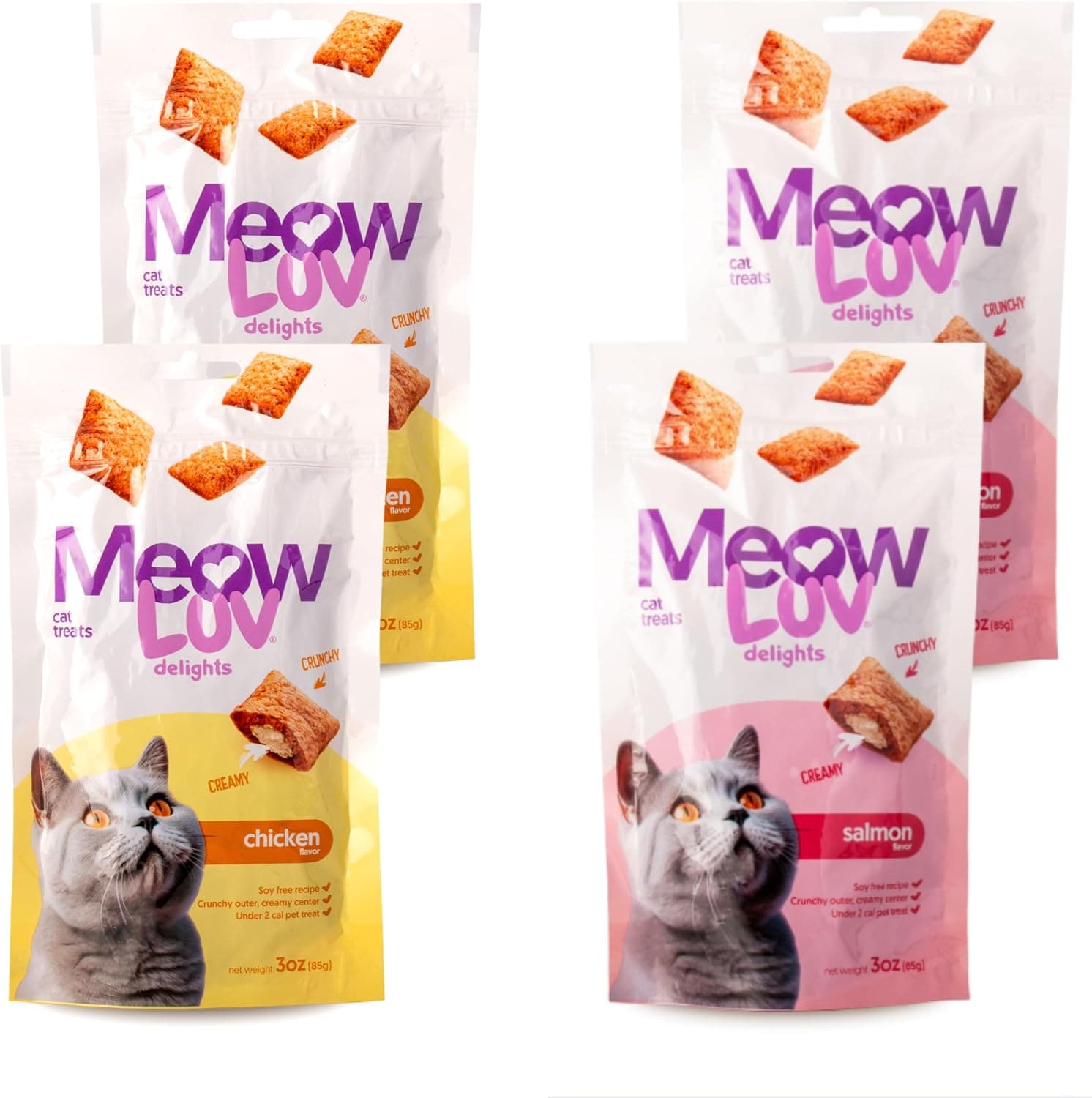 Meow Luv Delights Crunchy Cat Treats, Salmon and Chicken, 4 Pack