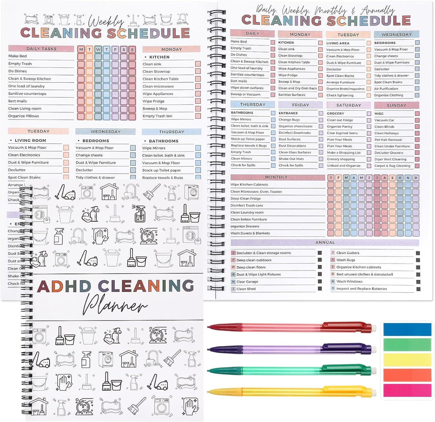 Reusable Cleaning and Organizing Planner with Pencils Sticky Notes
