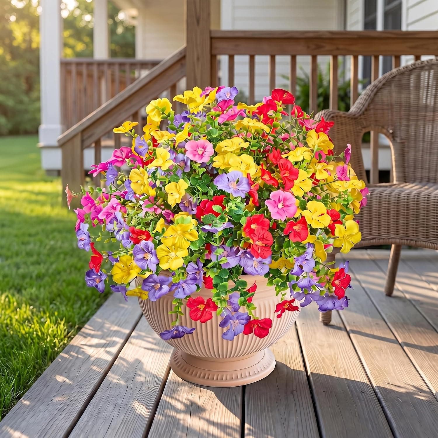 Artificial Fall Flowers Mums for Outdoor Indoor Mix Color Fake Mums Plants Faux Fall Silk Flowers for Outdoors Window Box Garden Fall Decoration