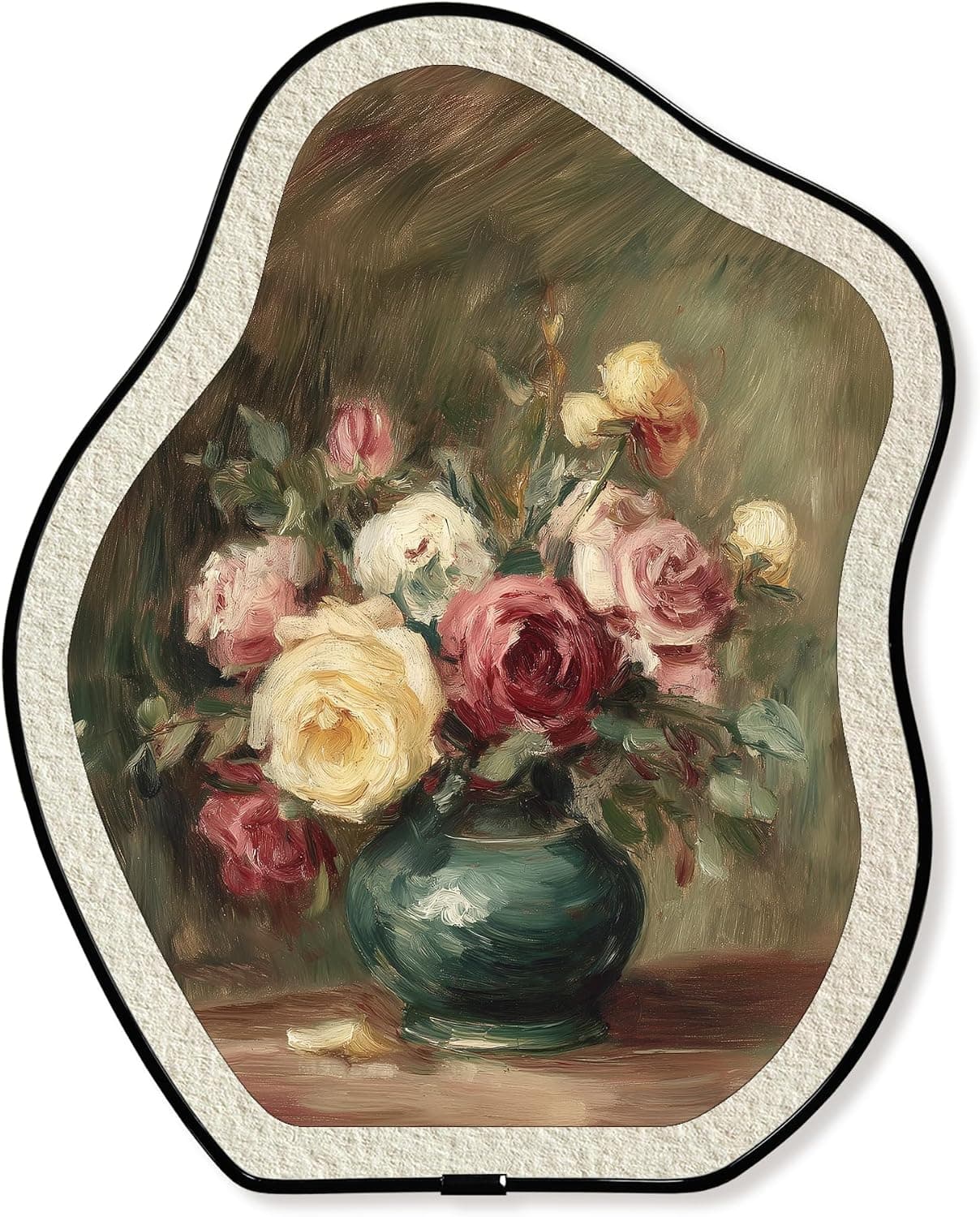 KVEKVE Vintage Rose Framed Moody Oval Wall Art Decor,Farmhouse Floral Mid Century Modern Wall Art,Hanging Or Tabletop, Valentines Day Decor,Birthday Gifts For Women, Housewarming Gifts.8x10inch