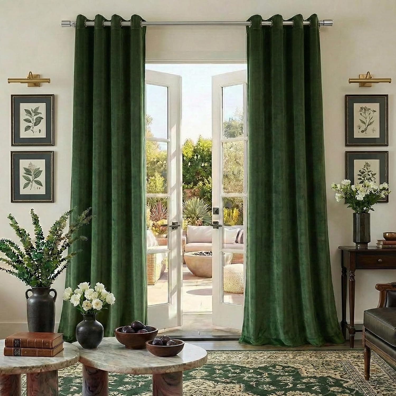 NICETOWN Olive Green Velvet Curtains 90 Inch Long for Bedroom, Luxury Super Soft Grommet Thermal Insulated Room Darkening Blackout Window Drapes for Living Room, 52 Inch Wide, 2 Panels
