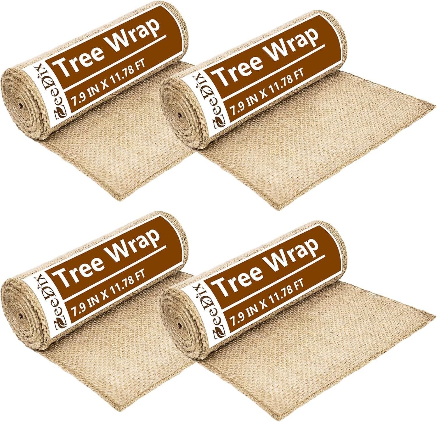 Burlap Tree Wrap to Protect Bark - 4 Roll 7.9" x 11.78' Burlap Fabric Tree Trunk Guards for Damaged Bark Protection, Winter Freeze Protector to Keep Warm, Saplings Barrier from Deer Squirrels