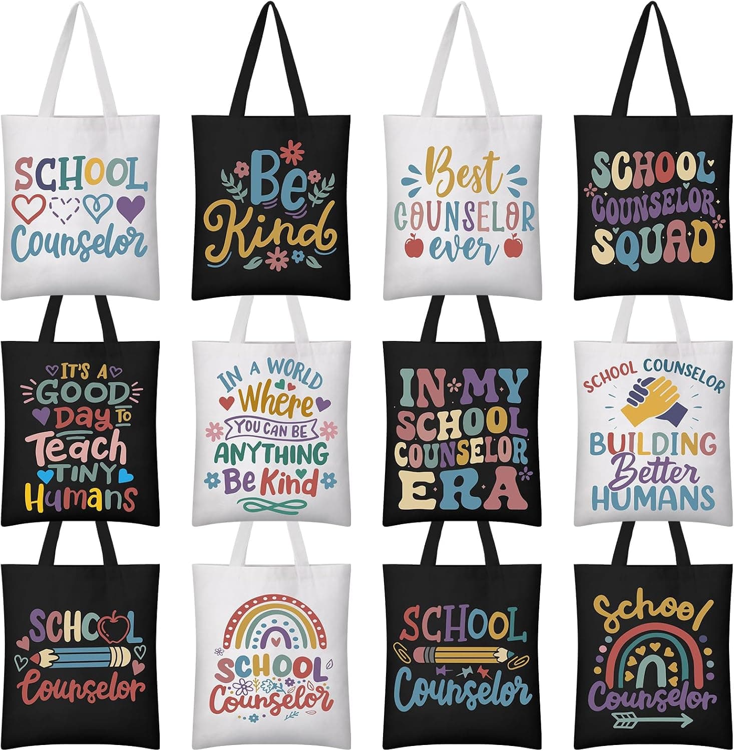 Paterr 12 Pcs School Counselor Canvas Tote Bags Reusable Teacher Gifts