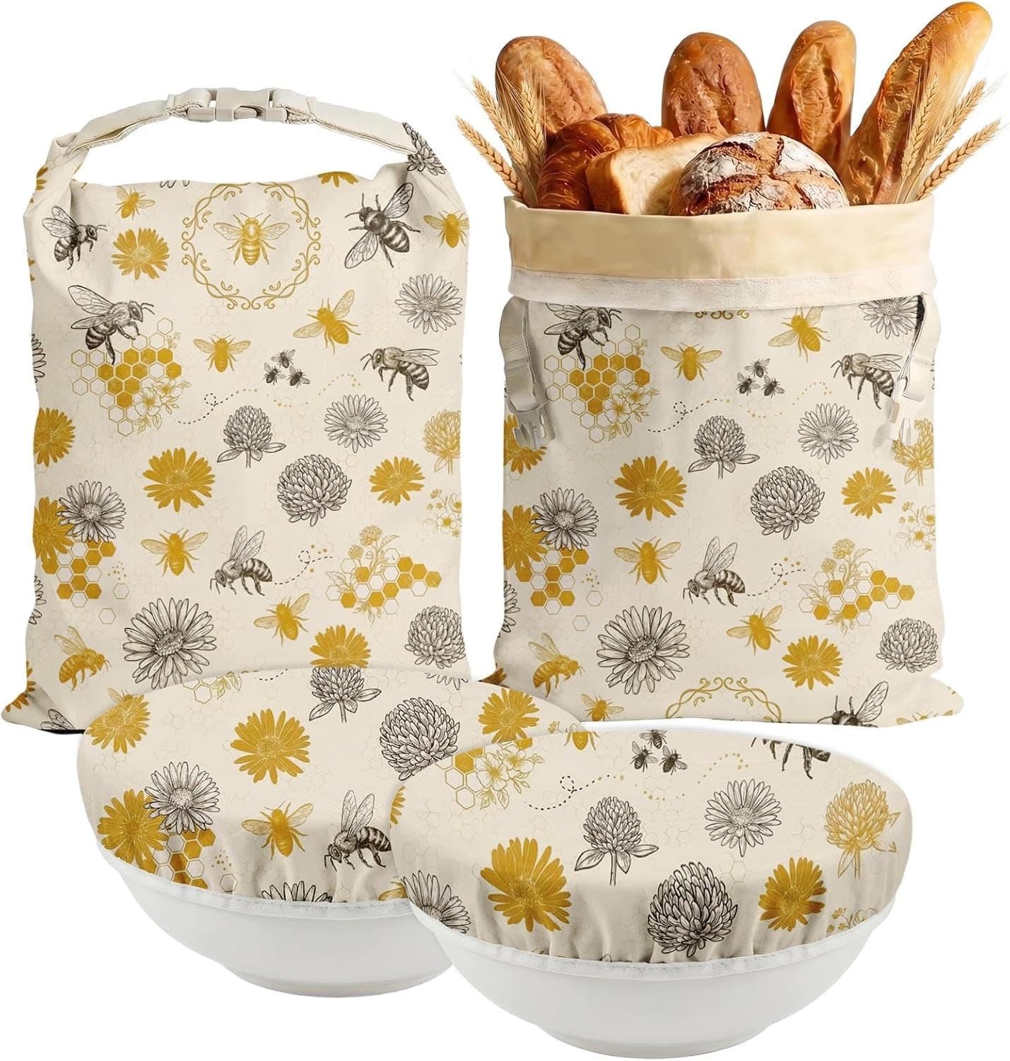 Britimes Reusable Bread Bags Set, Beeswax, XL, Zero Waste, Honeybee Bee