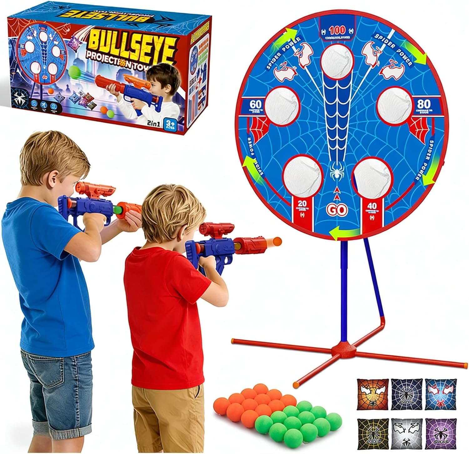 2-in-1 Spider Moving Shooting Game and Bean Bag Toss Set for Kids Ages 4-12
