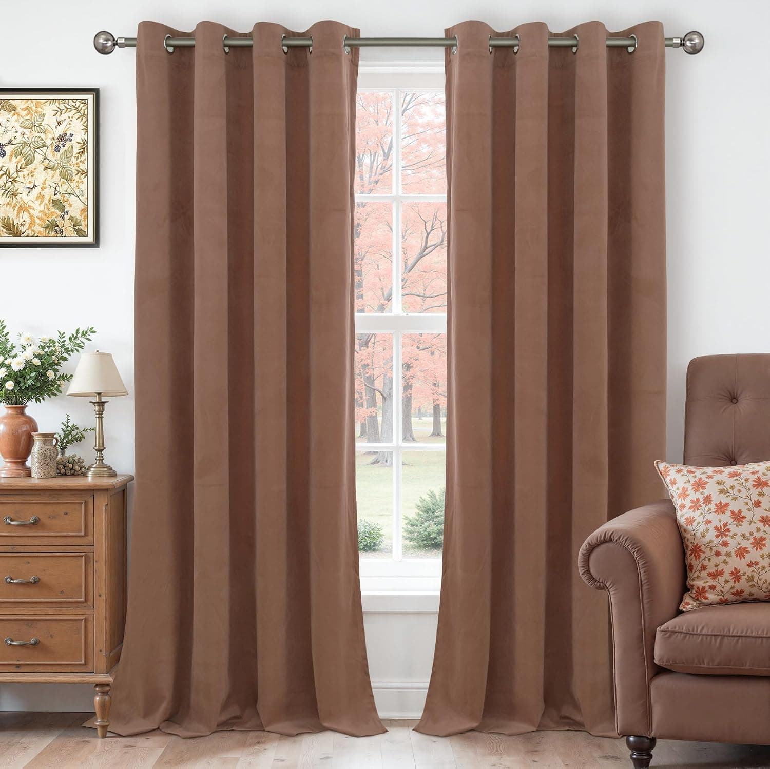 YoungsTex Mocha Brown Velvet Curtains for Living Room 96 Inches Long, Thermal Insulated Blackout Drapes with Grommet Privacy Floor Length for Bedroom Window, 2 Panels, 52 X 96 Inch
