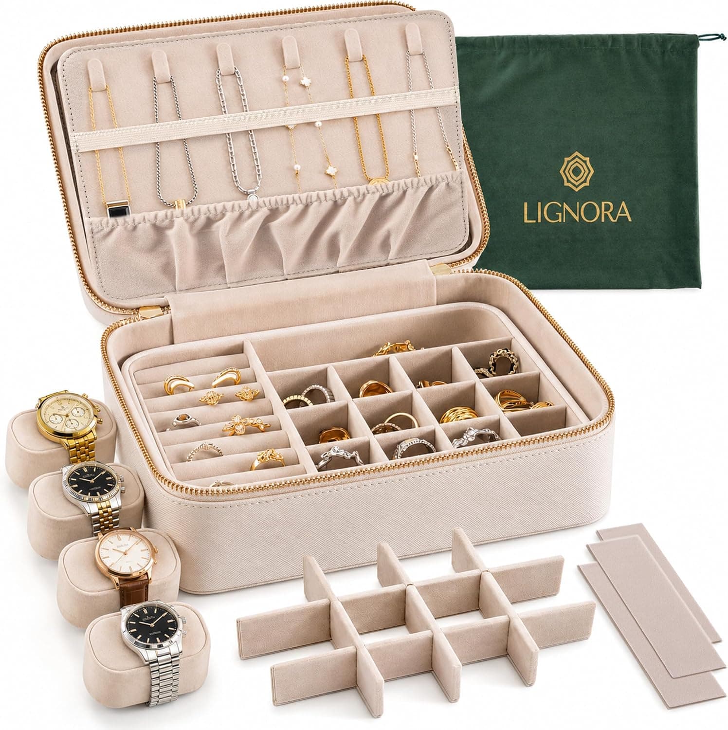 Luxury Travel Jewelry Organizer for Men & Women, Large Customizable Case