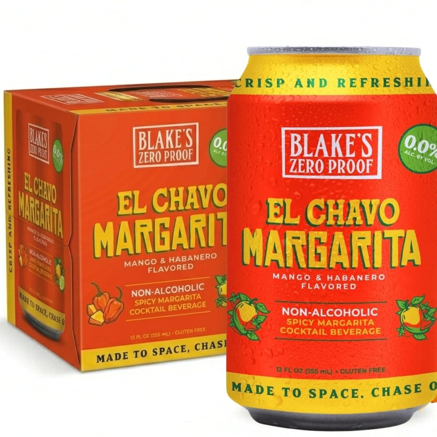 Blake’s Zero Proof El Chavo Margarita Sparkling Mocktail, Non Alcoholic Carbonated Juice Beverage, Gluten Free, Mango & Habanero Inspired Flavor, 12 Pack