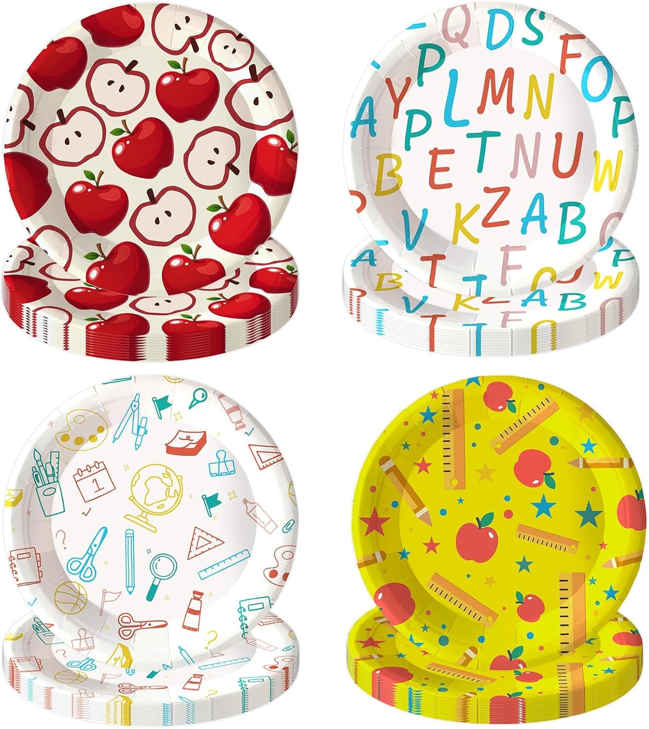 48pcs Back to School Paper Plates Party Decorations, 7" Disposable Apple Pencils Dessert Plates Tableware Set First Last Day of School Birthday Kindergarden Graduation Teacher Preschool Party Supplies