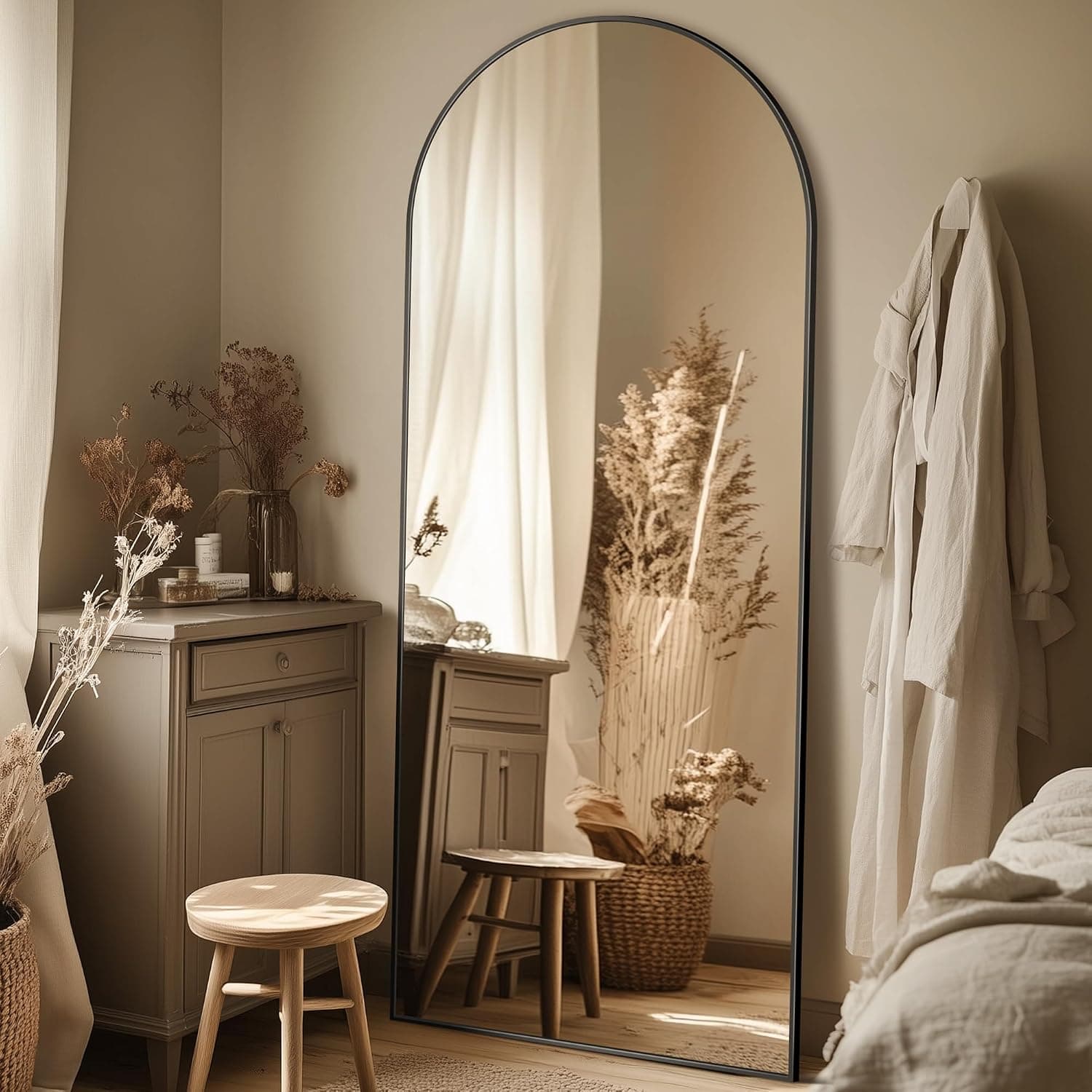 58"x18" Arched Full Length Mirror, Standing Floor Mirror, Black