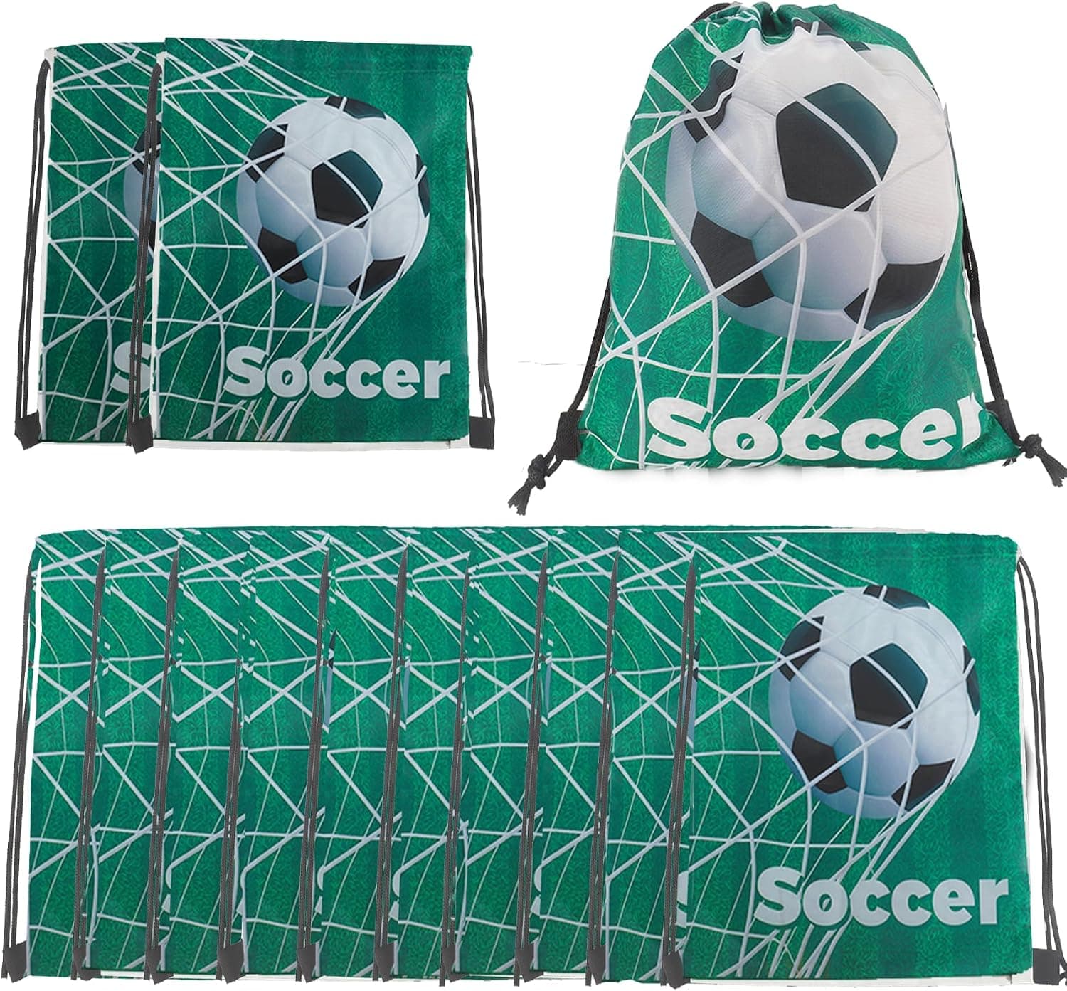 24 Pcs Soccer Party Favor Bags Soccer Drawstring Backpack Sports Party Supplies Goodie Bags for Storage Snacks Candy Treat Backpack Goodie Bag for Sports Theme Birthday Parties(9.8x11.8Inch)