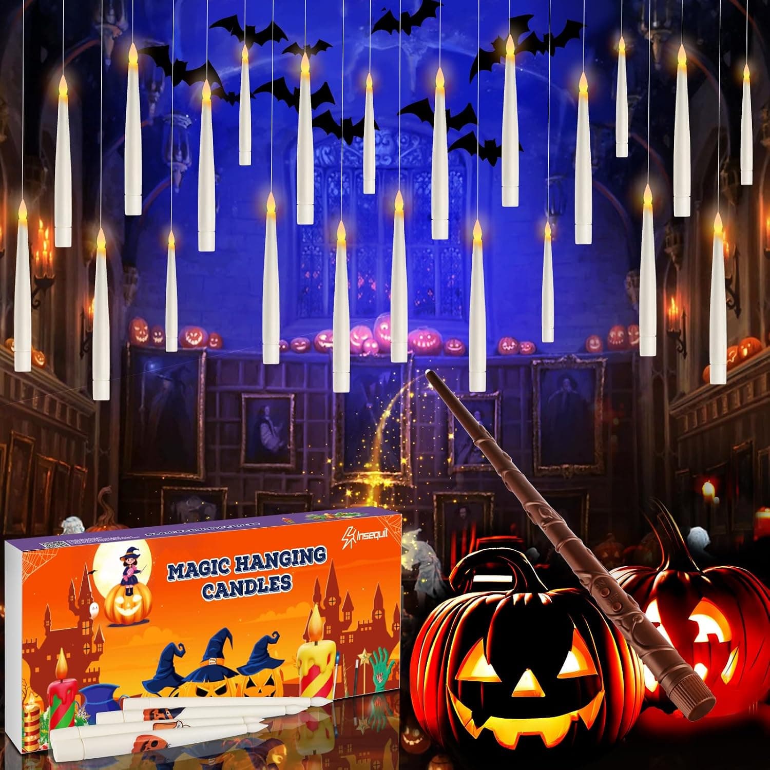 Floating Candles with Wand Remote, 20 Pcs Magic Halloween Hanging Candles