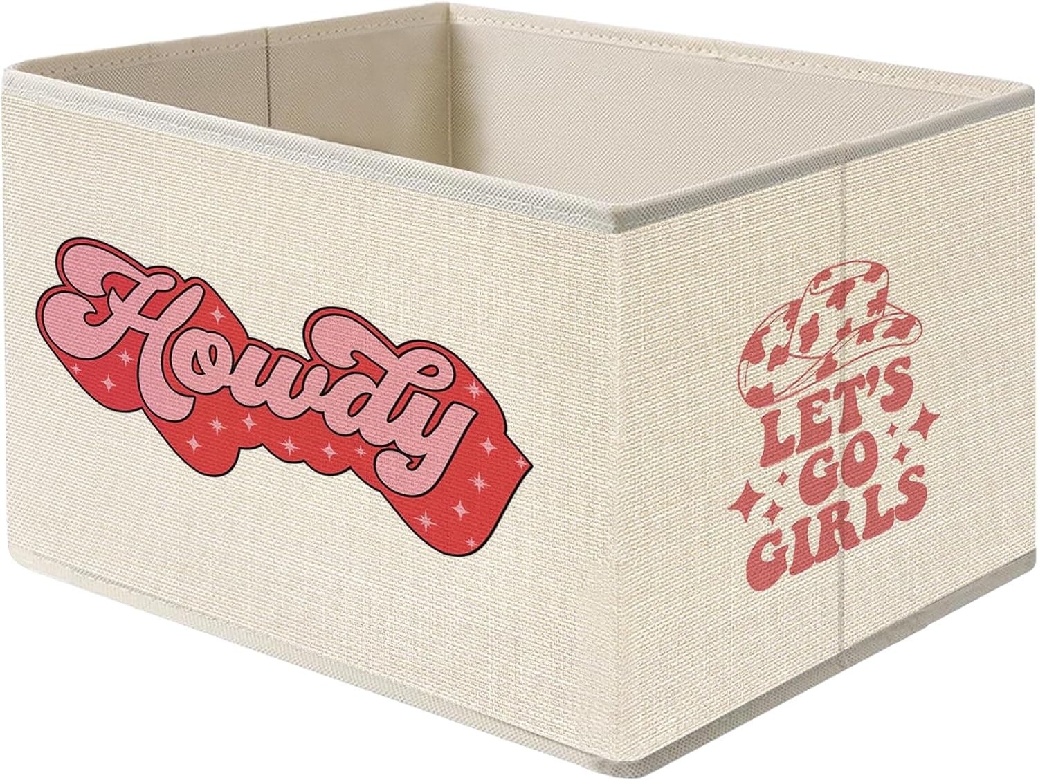Mancheng-zi Pink Western Cowgirl Collapsible Storage Bins, Let's Go Girls Howdy Western Toys Books Clothes Storage Organizer Baskets for Cowgirl Girls Room Bedroom Dorm