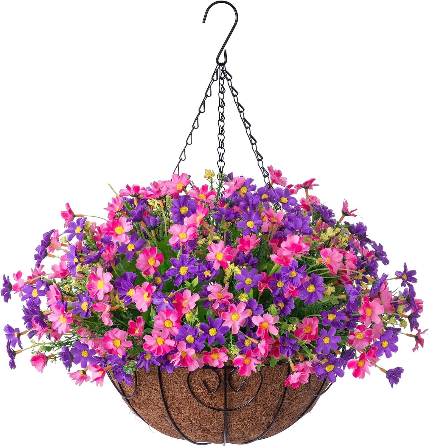 Artificial Hanging Flowers for Outdoor with Basket Fake Mums Plants