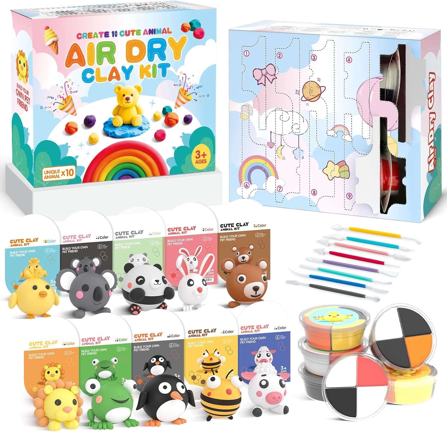 Air Dry Clay Kit for Kids 3+, 10PC Modeling Clay Animal Blind Box Craft