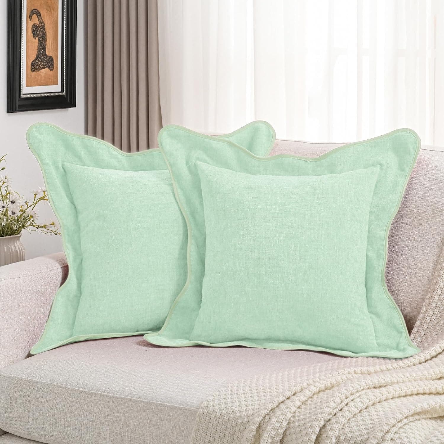 Pack of 2 Chenille Throw Pillow Covers 16x16 Inch, Aqua