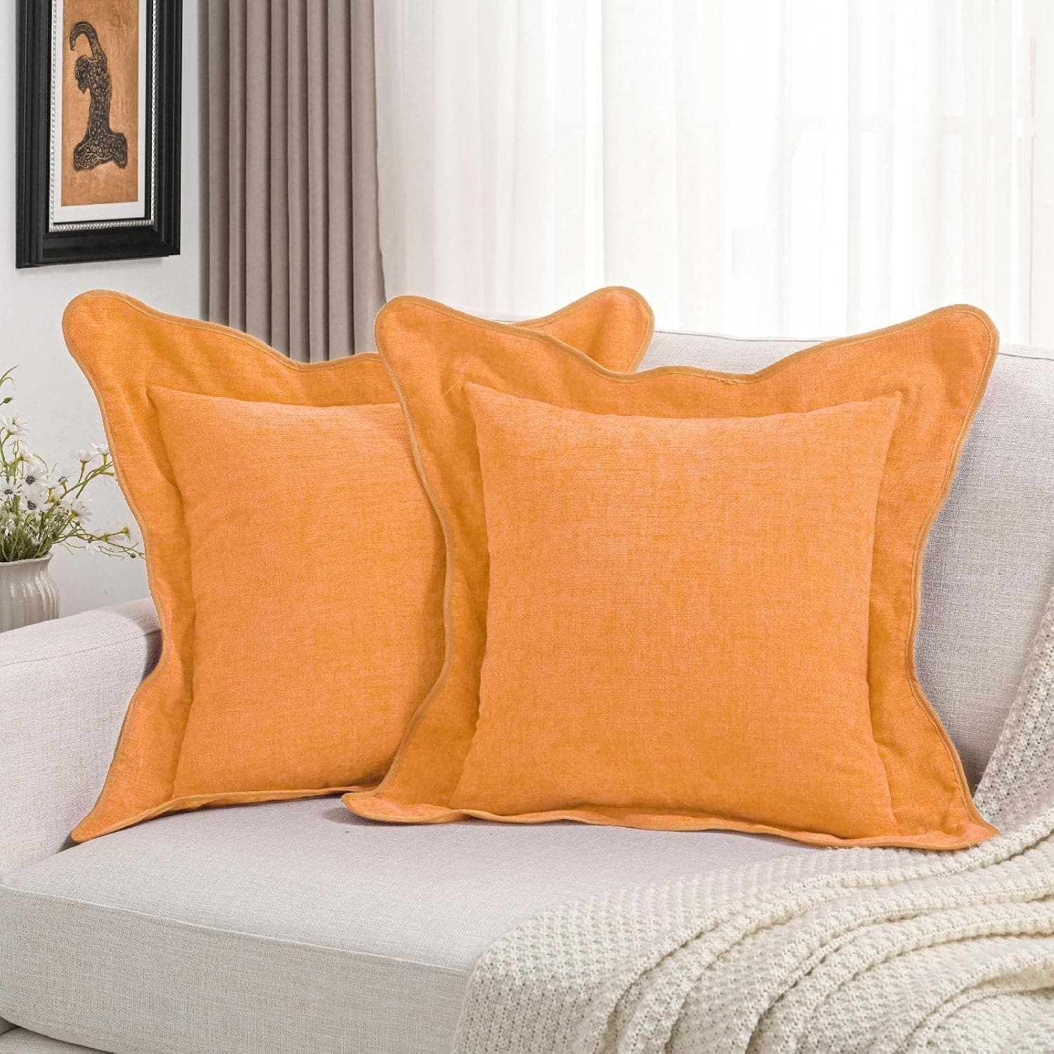 Pack of 2 Chenille Throw Pillow Covers 26x26 Inch, Orange