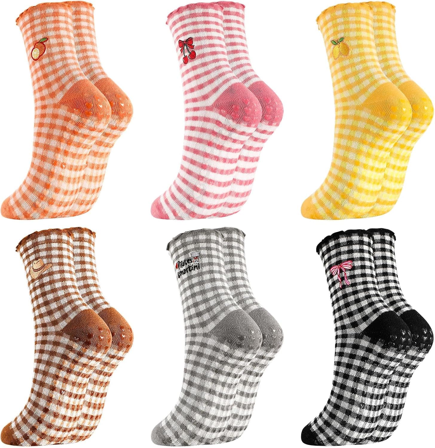 12 Pairs Cute Pilates Socks with Grips Cute Ruffle Grippy Socks