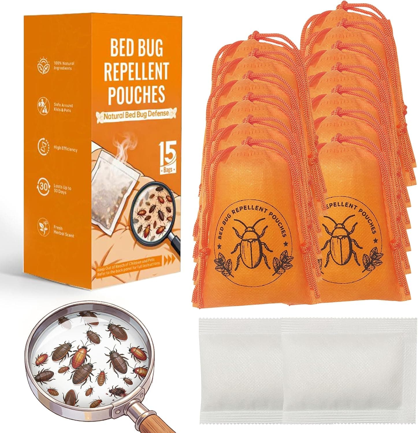 15 Pack Powerful Bed Bug Repellent Pouches, Natural Bed Bug Deterrent Safe for Kids & Pets, Mess-Free Alternative to Bed Bug Spray & Bed Bug Killer for Indoor Home Use, 30 Days Long-Lasting Protection