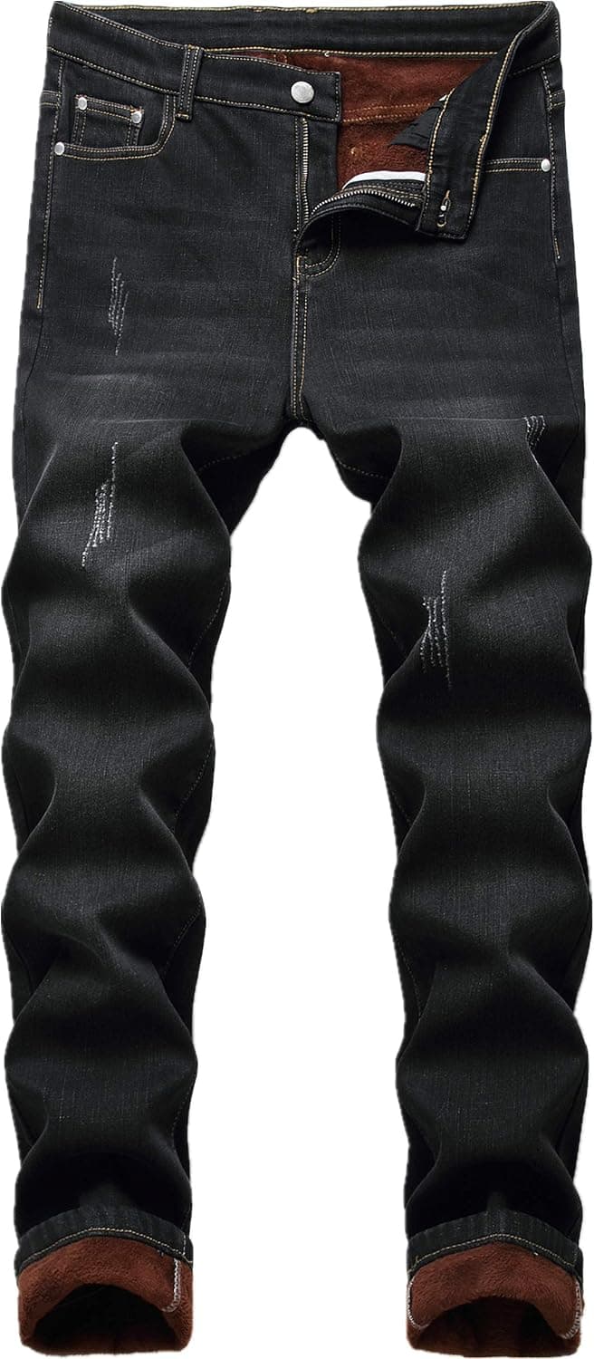 GUNLIRE Men's Thermal Fleece Lined Jeans Winter Slim Fit Thicken Stretch Warm Denim Pants