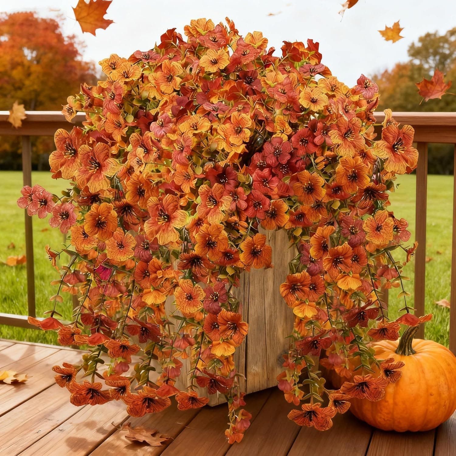4PCS UVresistant Silk Artificial Flowers Realistic Daisies Hanging Porch Courtyard Window Display Store Garden Decoration Festival Outfit (Orange Brown)