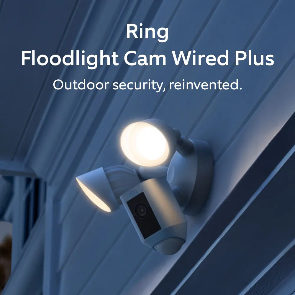Ring Floodlight Cam Wired Plus - Smart Security Video Camera with 2 Motion-Activated LED Floodlights, 2-Way Talk, Color Night Vision, White