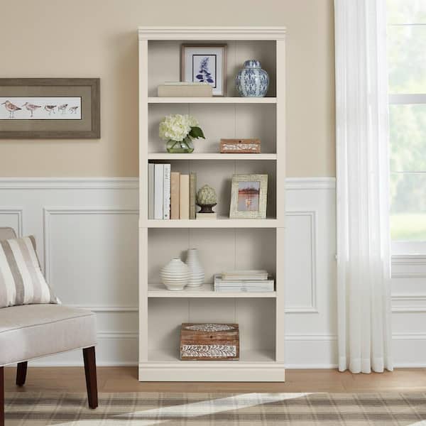75 in. Tall White Engineered Wood 6-Shelf Standard Bookcase