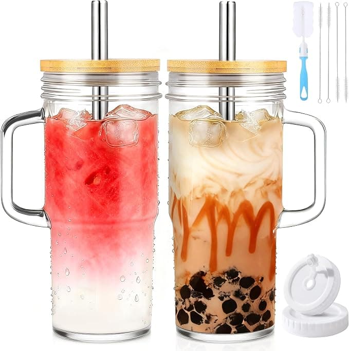 24oz Glass Tumbler with/Lid & Straw