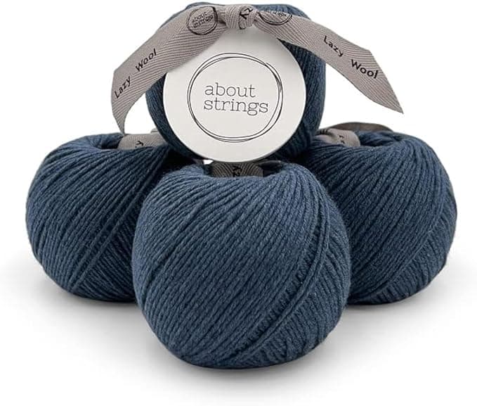 Lazy Wool - Soft Merino Cotton Blend Yarn, DK Light Worsted Weight, Machine Washable, Non-Itchy, 4 Pack (436 Total Yards), 25 Vibrant Colors for Knitting & Crochet (Denim)