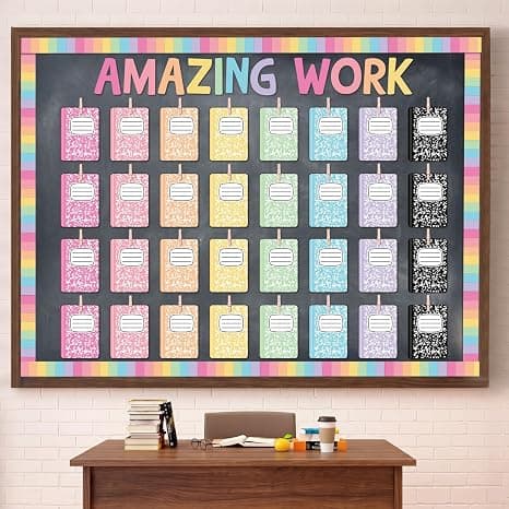 Resurhang 143 Pcs Composition Notebook Student Work Display Bulletin Board
Amazing Work Classroom Decoration, Classroom Bulletin Board Decor Set, Motivational Cutouts, Teachers Display Wall Supply