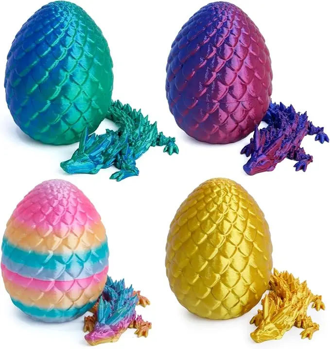 4 Pcs 3D Printed Dragon Eggs with Laser Dragon (Colors May Vary)