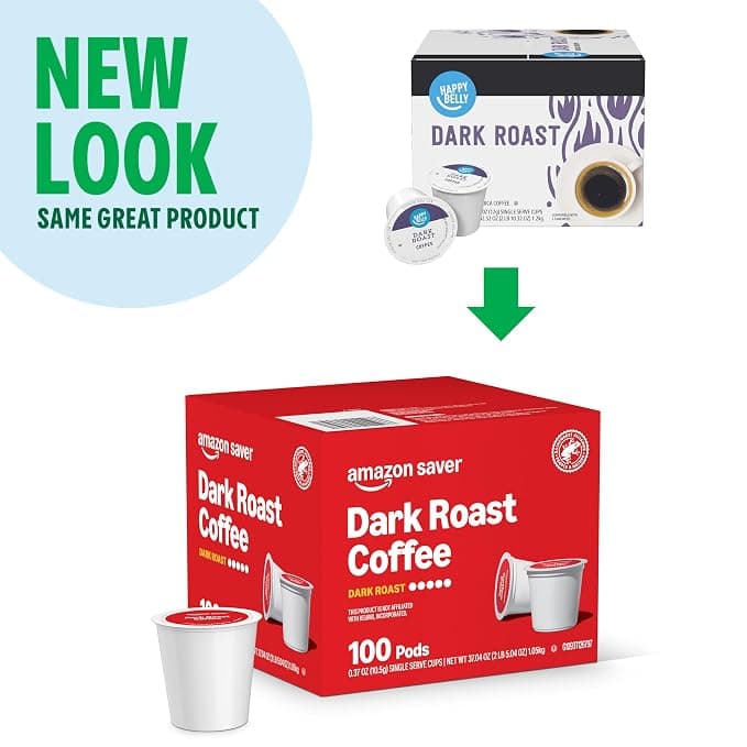 Amazon Saver Dark Roast Coffee Pods 100 CT (Still Happy Belly Design)