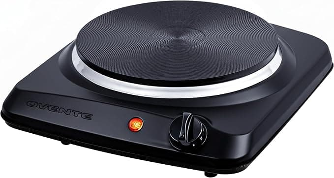 OVENTE Electric Cast Iron Single Burner, 1000W Hot Plate, Black BGS101B
7.25" Portable Countertop Cooktop, Metal Housing, 5 Level Temperature Control, Compact Cooking Stove, Easy to Clean