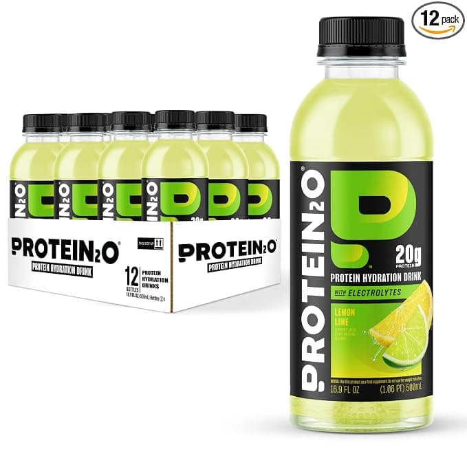 Protein2o 20g Whey Protein Isolate Hydration Drink, 350mg of Electrolytes, Vitamins B5 & B6, Sugar Free, Lemon Lime, 16.9 oz Bottle (12 Count)