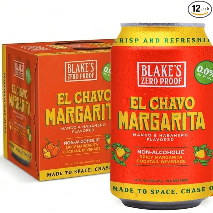 Blake’s Zero Proof El Chavo Margarita Sparkling Mocktail, Non Alcoholic Carbonated Juice Beverage, Gluten Free, Mango & Habanero Inspired Flavor, 12 Pack
