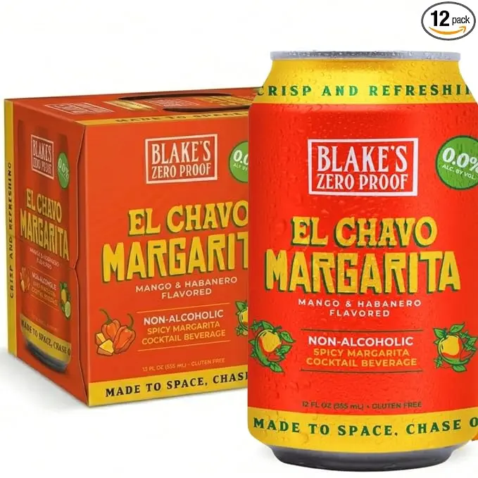 Blake’s Zero Proof El Chavo Margarita Sparkling Mocktail, Non Alcoholic Carbonated Juice Beverage, Gluten Free, Mango & Habanero Inspired Flavor, 12 Pack