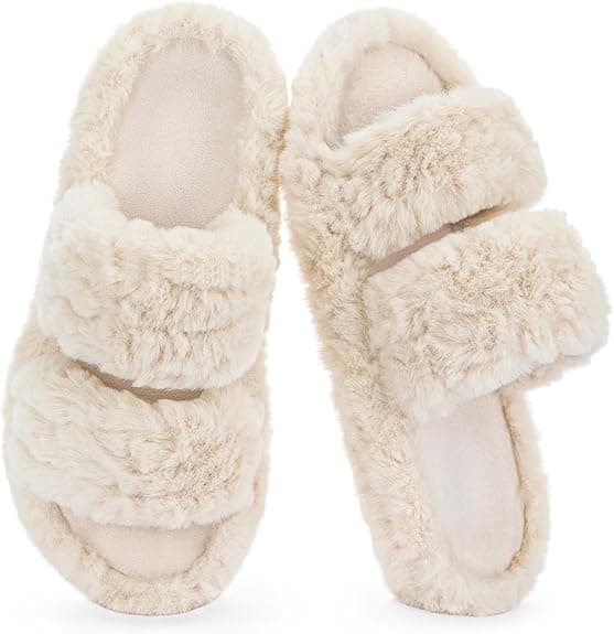 RockDove Women's Pluffie Open Toe Slippers House Shoes
Arch Support & Memory Foam, Cozy Faux Fur, Non-Slip Rubber Sole, Machine Washable, Lightweight, Indoor & Outdoor, Gift-Ready