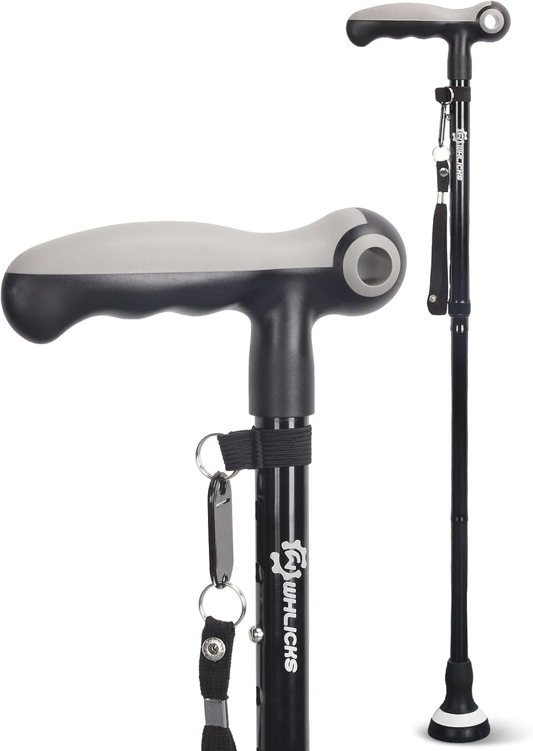 Heavy Duty Walking Cane for Men & Women, 300 lbs Capacity, Adjustable Folding Cane for Adults & Seniors, 6.7-Inch Oversized Ergonomic Handle, Collapsible Walking Stick