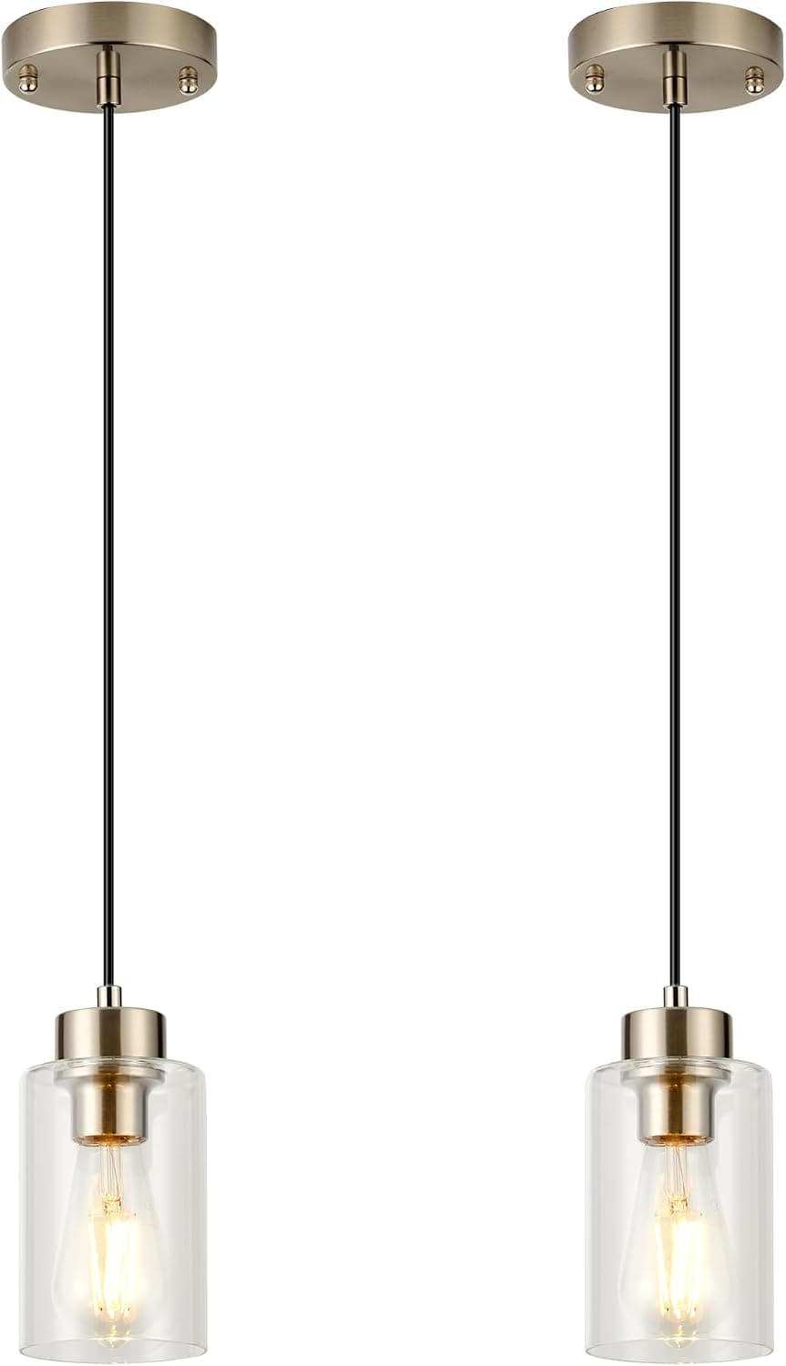 Modern Pendant Lights Kitchen Island, Farmhouse Hanging Lights Fixtures Brushed Nikcel with Clear Glass Shade,2 Pack Kitchen Pendant Lighting Over Island for Dining Room Table