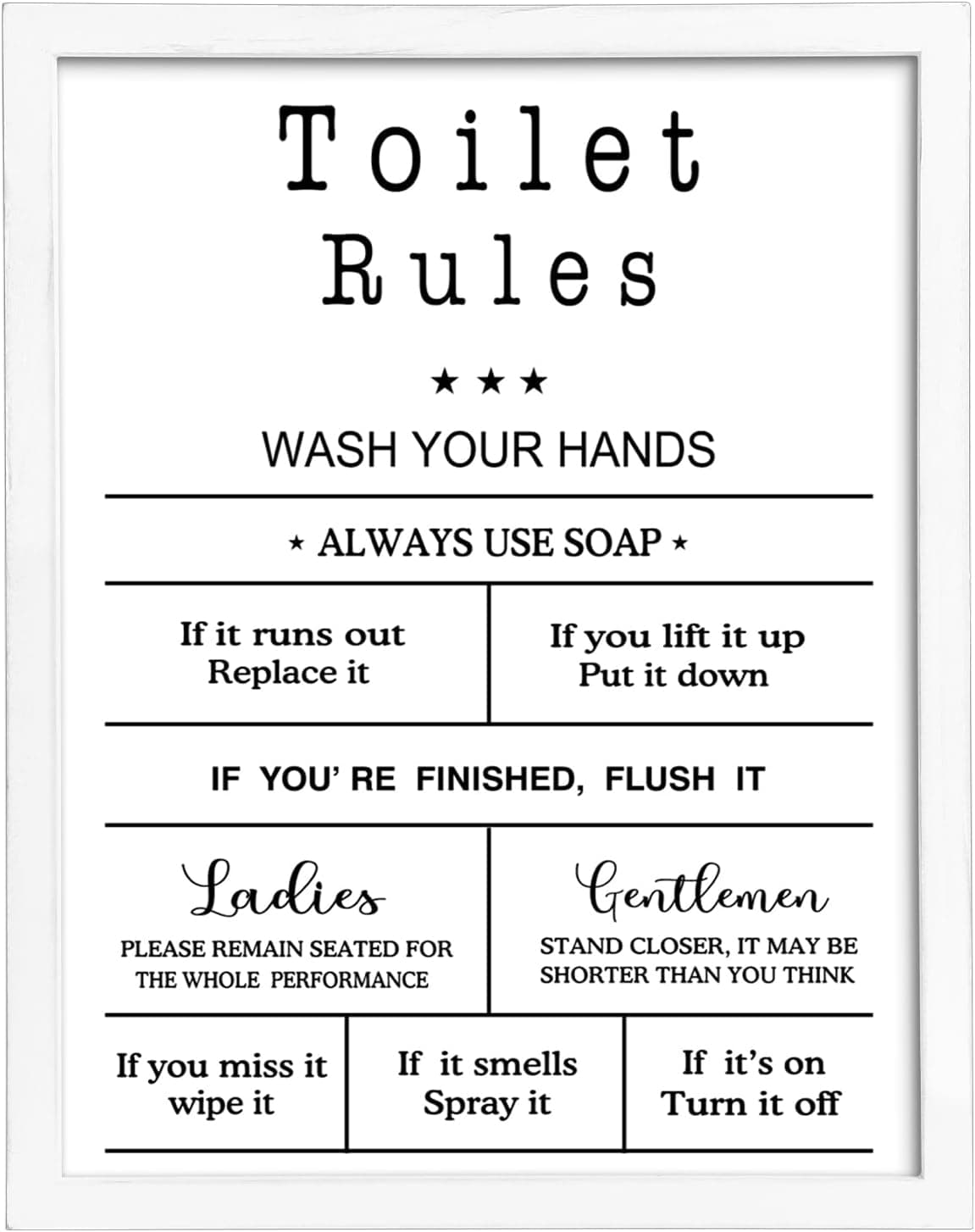 14 x 11" Funny Bathroom Wall Art, Humorous Bathroom Wall Decor with White Wooden Frame, Bathroom Decor Wall Art, Decorative Bathroom Pictures Wall Decor, Funny Bathroom Signs for Bathroom Wall Art