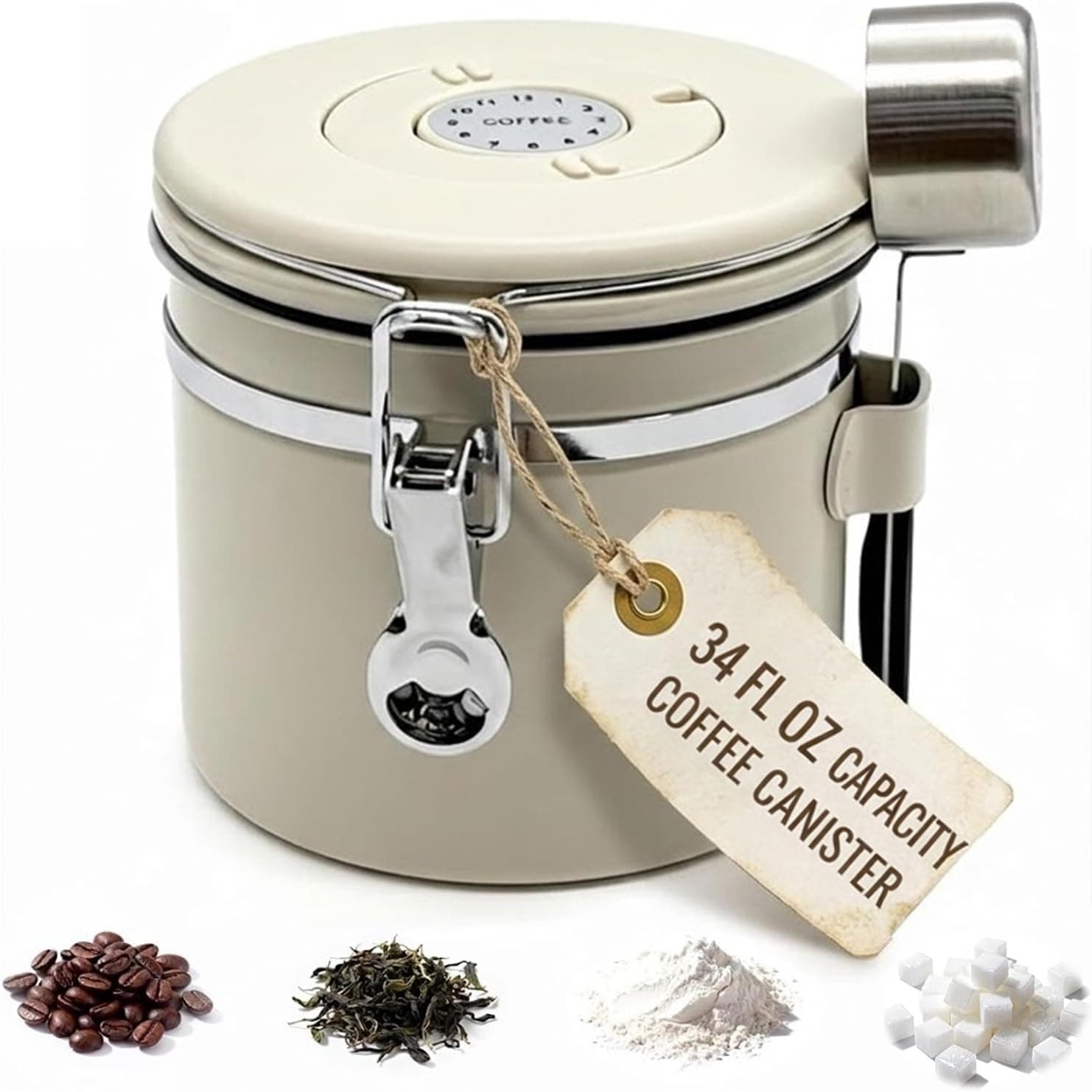 16 Oz Coffee Canister, Airtight Stainless Steel Container with Date Dial