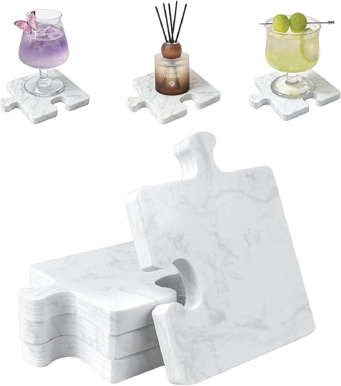 Marble Coasters Set of 8, Aturalux Luxury Aesthetic Modern Decor for Coffee Table, White Mable Real Natural Stone Coasters