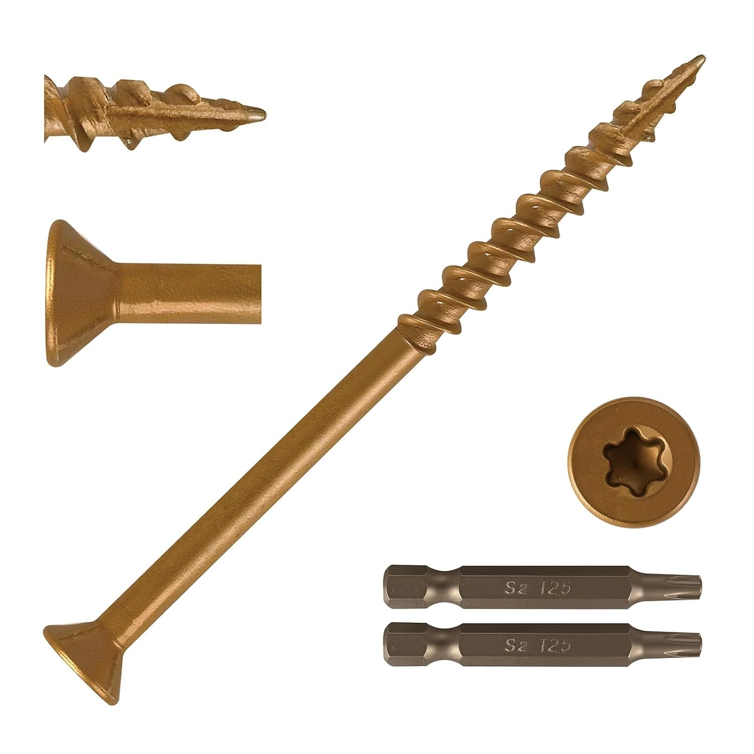 T.K.Excellent Deck Screws 3 Inch Wood Screws Outdoor #10 x 3, 315 Pcs, Rust Resistant Structural Fence Screws Torx Drive Screw, for Gazebos or Siding, Two T25 Bits, Brilliant Brown/Tan Ruspert Coating