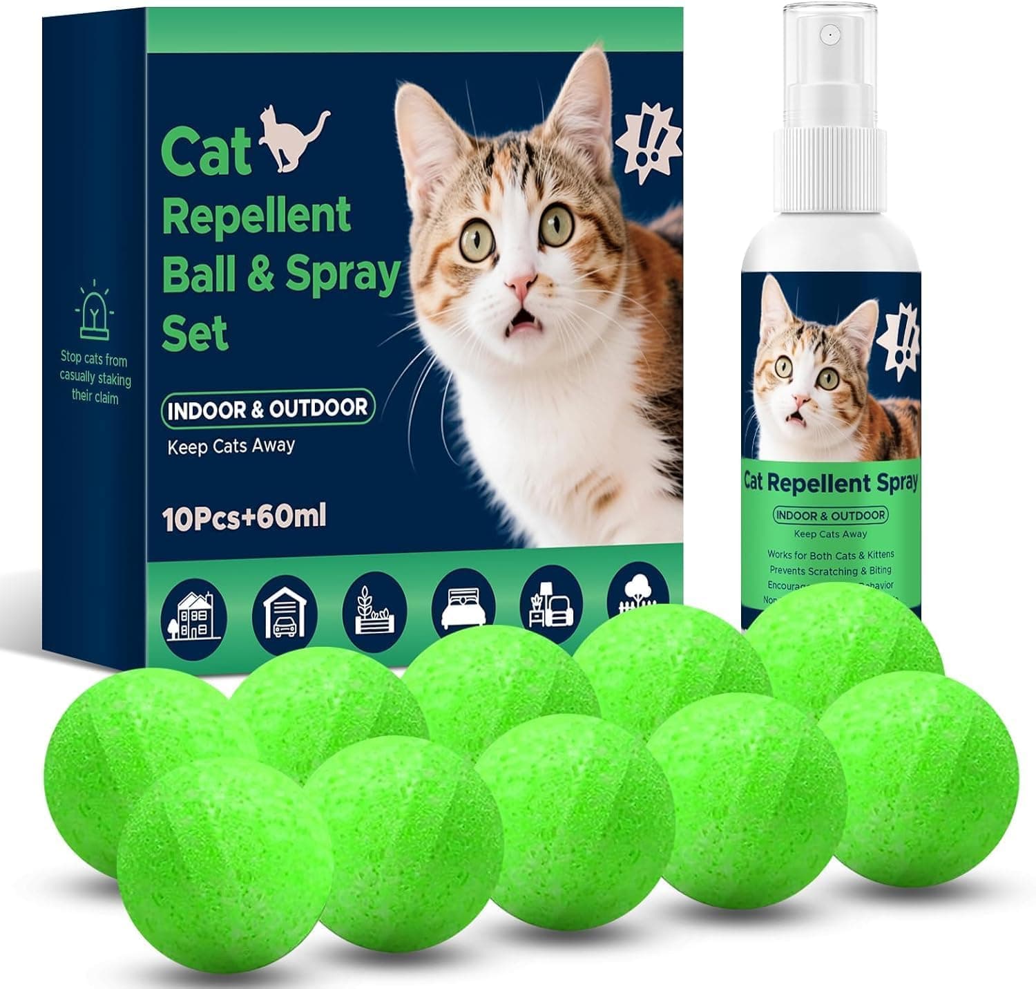 Cat Repellent Ball &,Spray, Dog Repellent, Natural Peppermint Oil Cat & Dog Deterrent Spray 60ml Outdoor and Indoor, Keep Cats Out of Yard Permanently, Protect Your Yard and Furniture