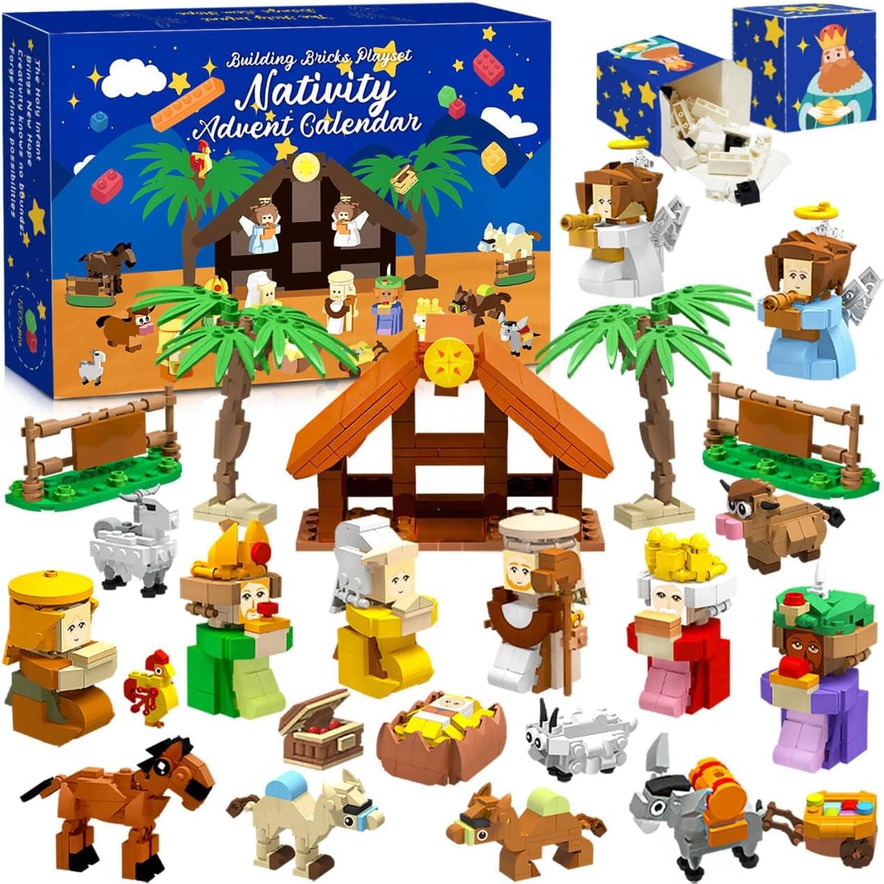 Nativity Advent Calendar 2025 Kids Adult Girls Boys Teens, 1500PCS Christmas Advent Calendar Christmas Gift for Kids Nativity Set for Kids Girls stocking stuffers 24 Boxes Christian Advent calendar 2025