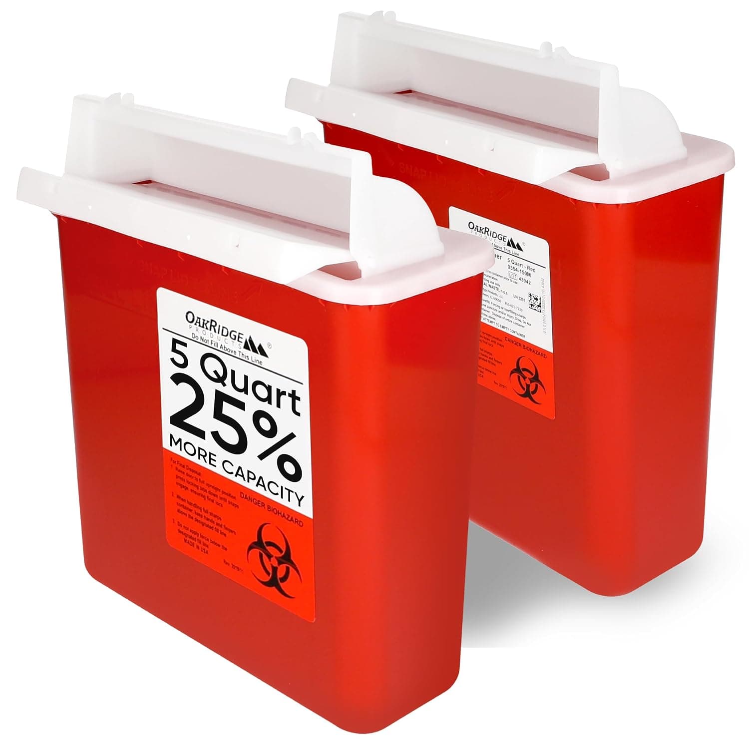 Sharps Container for Home Use and Professional 5 Quart (2-Pack), Biohazard Needle and Syringe Disposal, Mailbox Style Lid, CDC Certified