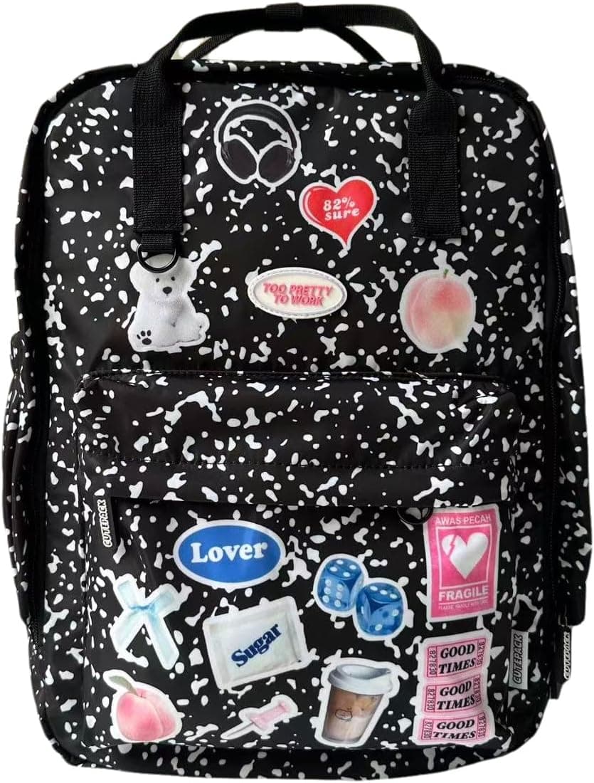 Kawaii School Backpack with Cute Y2k Graffiti Printing Aesthetic Daypack Simple Laptop Backpack Waterproof Travel Rucksack for Women,Water-Resistant Bookbag for 14 Inch Laptop (Graffiti)