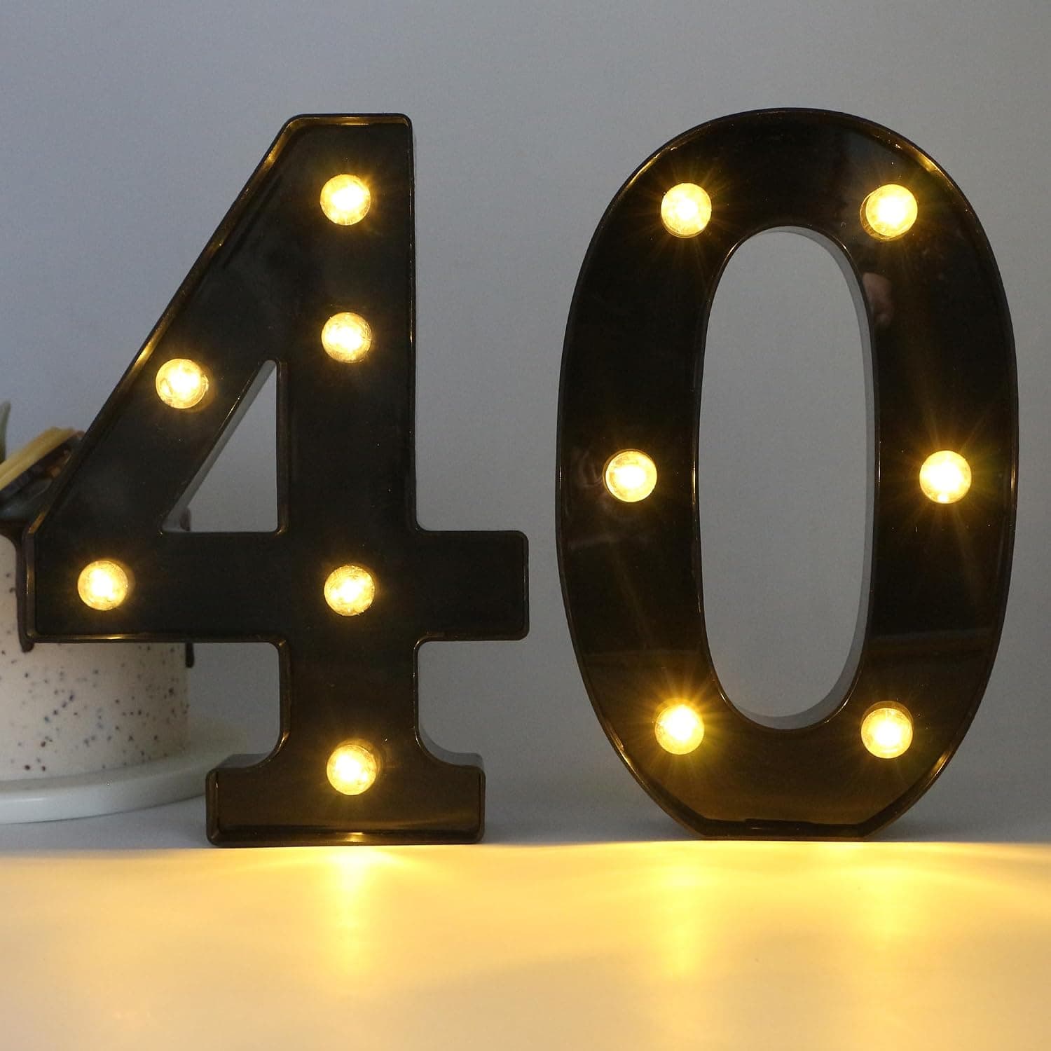 H:8.66 Inches Black Plastic Light Up Numbers 40 Centerpieces Table Sign, Happy 40th Birthday Decorations for Men, 40 Year Old Anniversary Party Decor for Women
