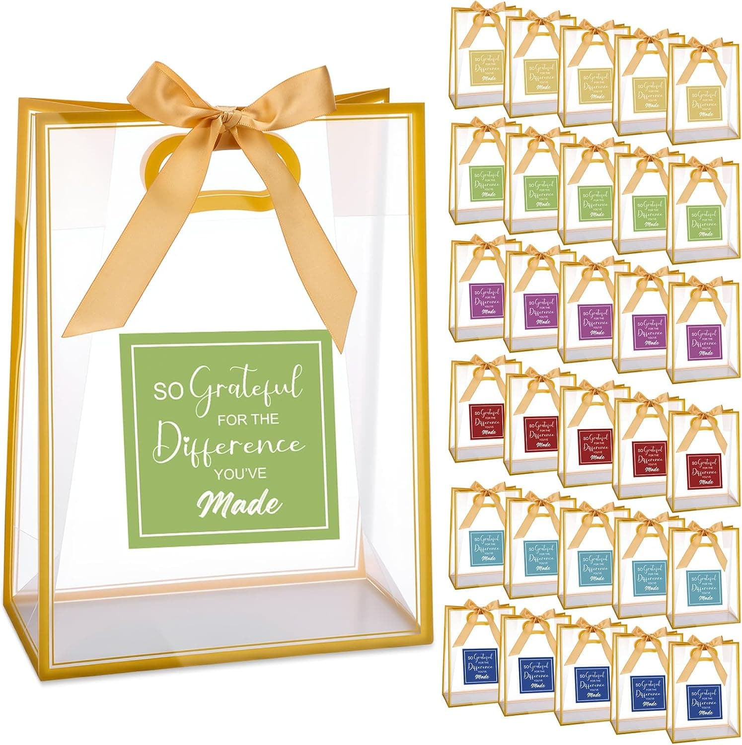 Lerheedi 30 Pcs Christmas Clear Gift Bags with Handles Stickers Gold