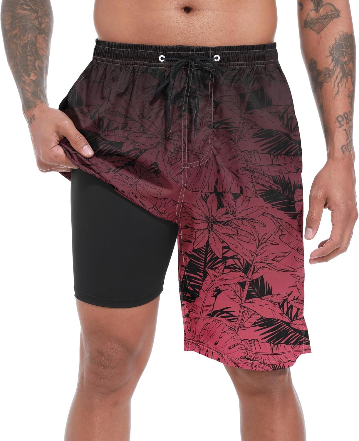 FT FENTENG Mens Swim Trunks with Compression Liner 9" Big and Tall Board Shorts 2 in 1 Quick Dry Long Swimwear Bathing Suits